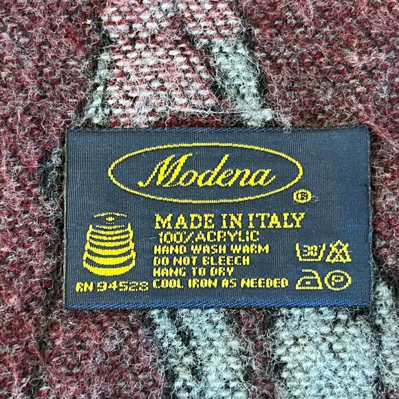 VINTAGE Modena Made in Italy Retro Golf Theme Scarf Fringe Ends Green Burgundy - Picture 3 of 4